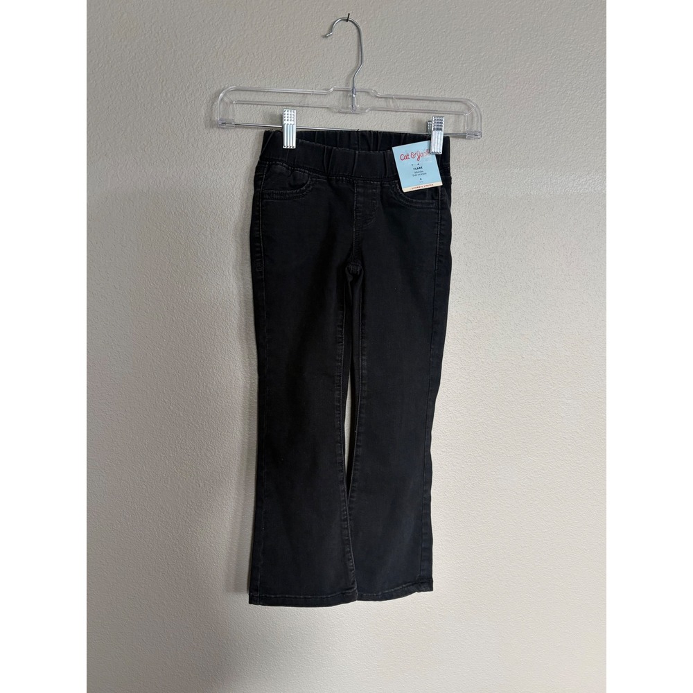 Cat & Jack Girls Black Flare Jeans Ultimate Stretch Pull On Mid Rise Size 4 NWT